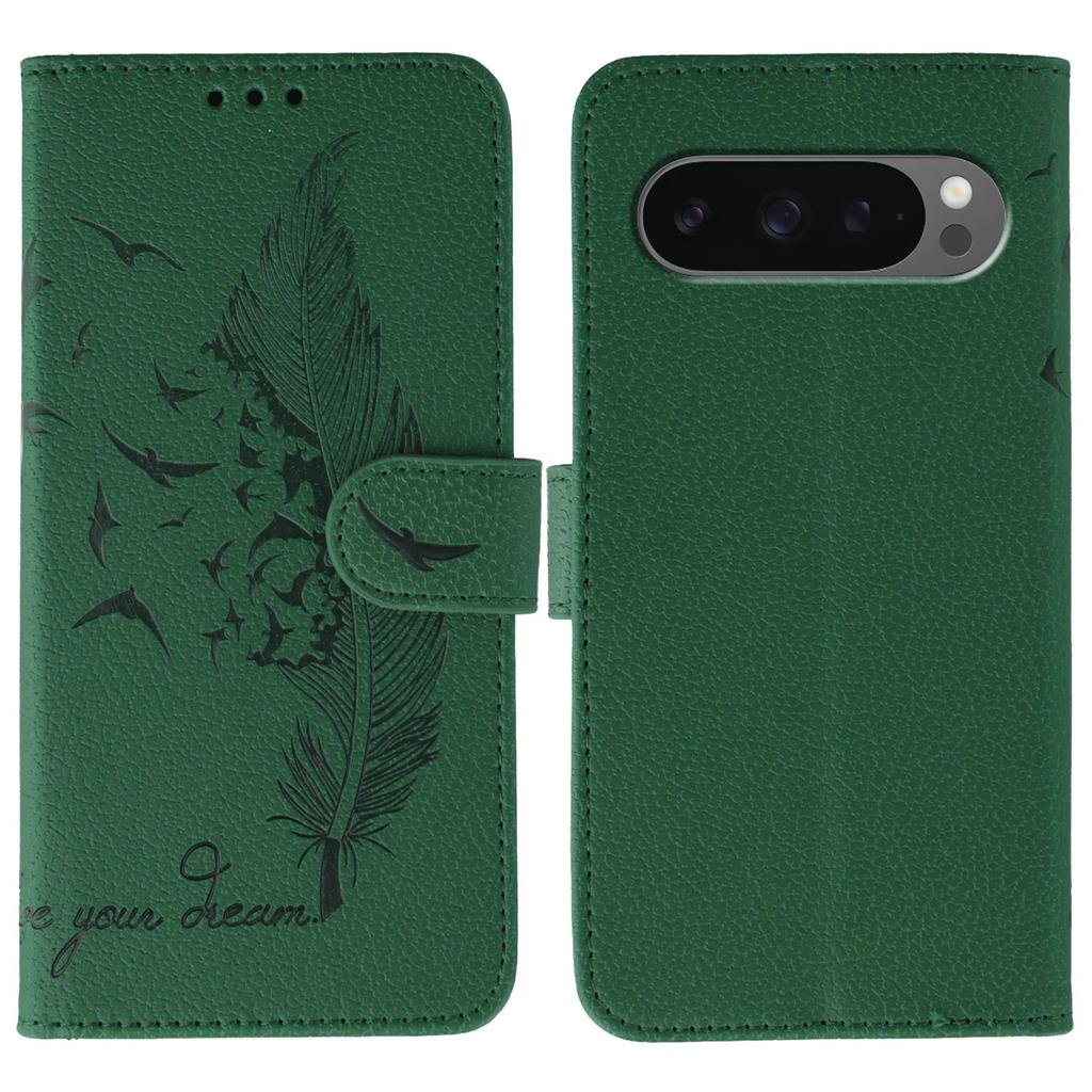 For Google Pixel 10 Pro XL/9 Pro XL Case Feather Imprint PU Leather Wallet Phone Cover