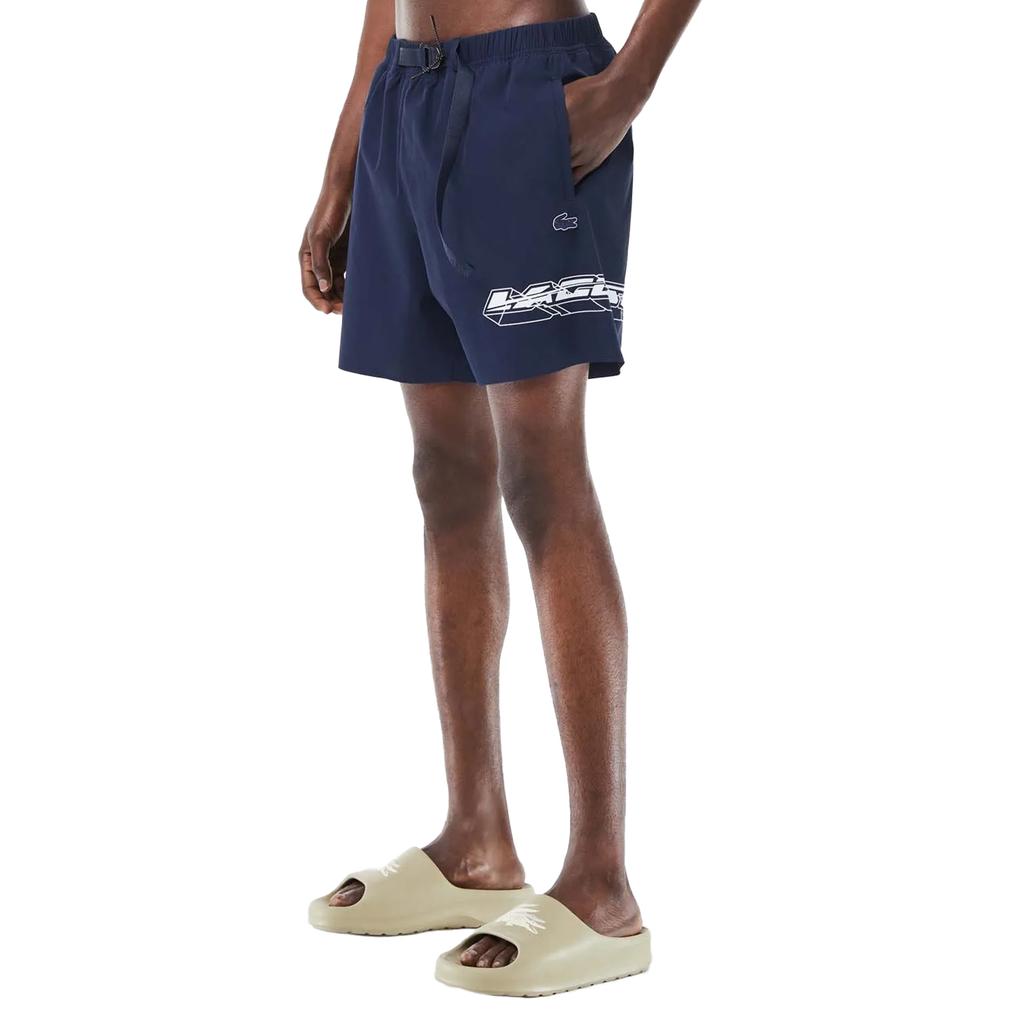 Lacoste Mens Stripe Quick Dry Logo Swimming Trunks