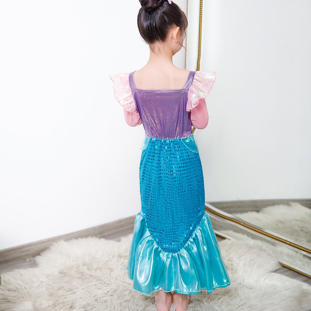 Платье принцессы для девочек, летний костюм Русалочки, детское нарядное платье для дня рождения, одежда с длинными рукавами для девочек