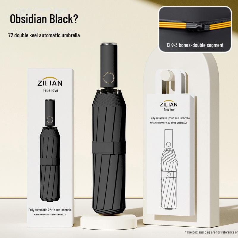 Автоматический складной зонт с двумя килями, 72 кости, женский, ветроустойчивый, солнцезащитный козырек двойного назначения, защита от УФ-излучения, подходит для использования в солнечную и дождливую погоду.