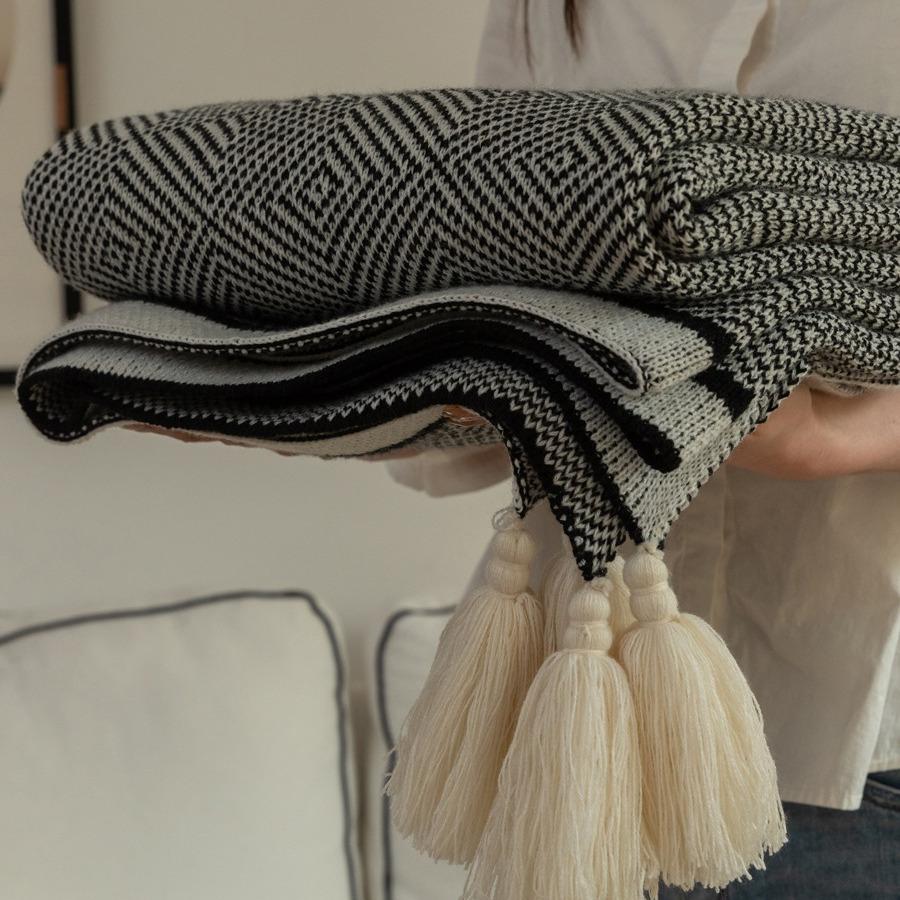 Винтажное геометрическое вязаное одеяло, роскошное всесезонное покрывало для дивана, флисовая шаль для кровати с кондиционером