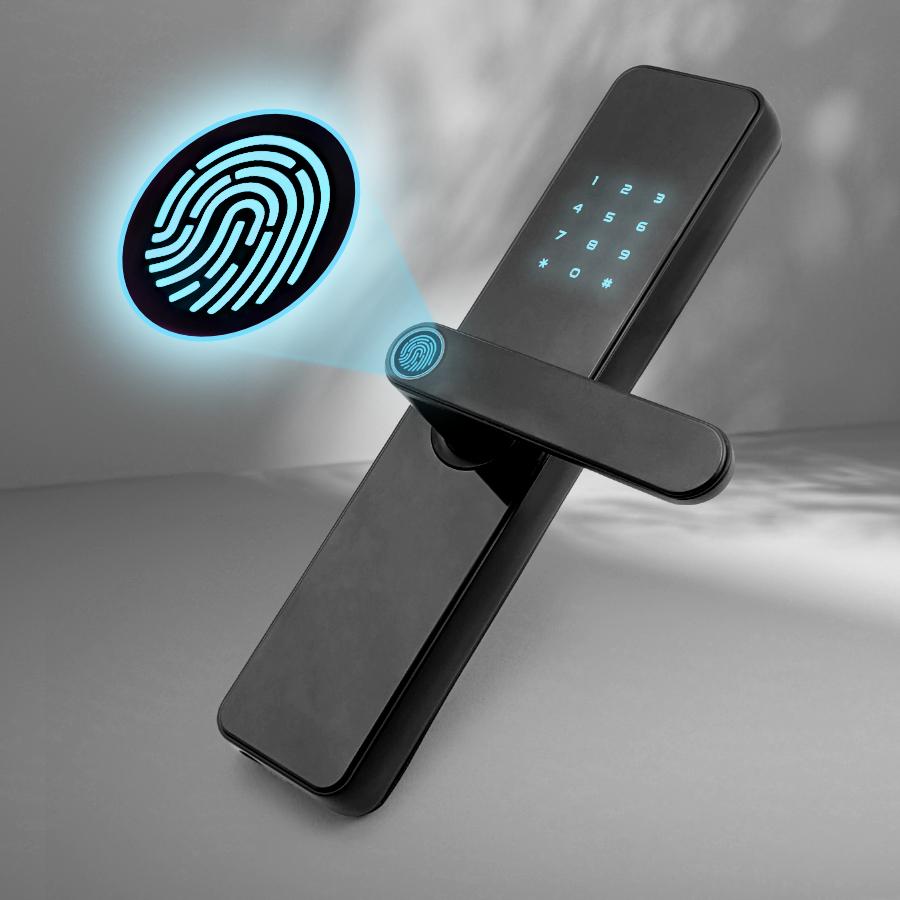 Умная дверная ручка Tuya Wifi, цилиндр замка, код, RFID-карта, отпечаток пальца
