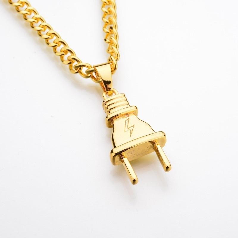 Trendy Gold Silver Color Alloy Punk Popular Simulated Plug Pendant Necklace For Men Jewelry Gift