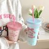 Новый симпатичный пластиковый стаканчик для воды с крышкой и трубочкой для девочек, большая емкость, многоразовый, для кофе, молока, чая, холодных напитков, непроливайка, без BPA