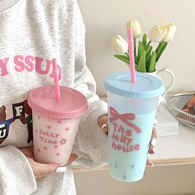 Новый симпатичный пластиковый стаканчик для воды с крышкой и трубочкой для девочек, большая емкость, многоразовый, для кофе, молока, чая, холодных напитков, непроливайка, без BPA
