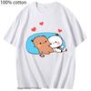 Футболка DuDu Bear и BuBu Panda для ночи и дня, летняя одежда для женщин, Каваий, футболка с пандой, 100% хлопок, топ, корейский стиль, для мужчин