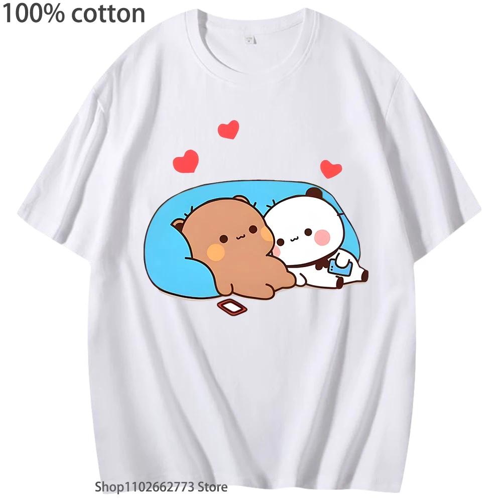 Футболка DuDu Bear и BuBu Panda для ночи и дня, летняя одежда для женщин, Каваий, футболка с пандой, 100% хлопок, топ, корейский стиль, для мужчин