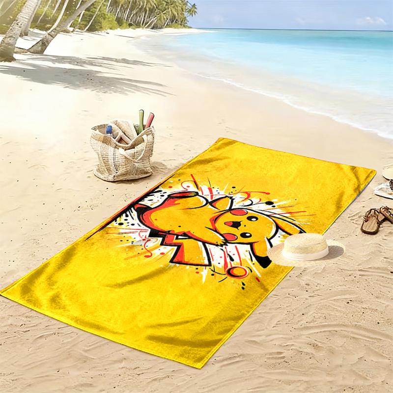 Happy Pikachu Print Beach Towel, Large Soft Quick Dry Towel for Beach Camping Swimming