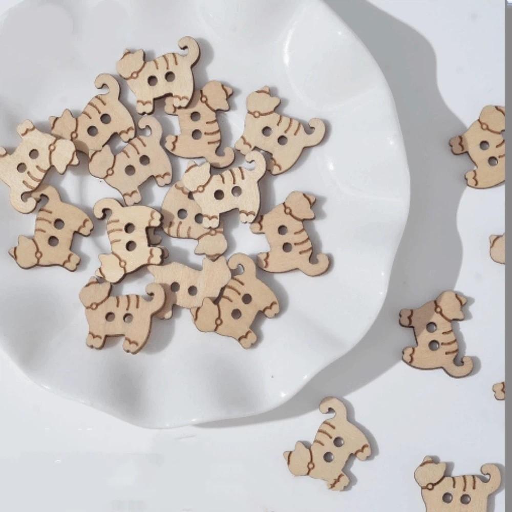 20 pcs Wooden Cat Shape Buttons 2 Holes Sewing Buttons Vintage Fish Buttons  Bags Hats
