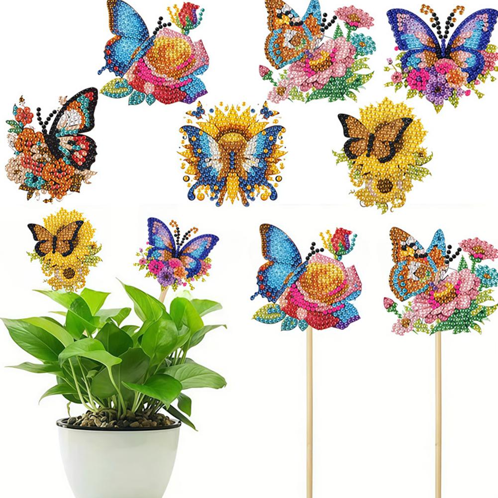 6Pcs Bee Stakes Diamond Painting Kits Animal Diamond Art Kits Diamond Art Garden Decor Kits for Flower Plant Pot