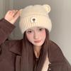 Autumn and Winter Commuting Warm Knitted Hat for Women Cute Bear Ear Protection Pullover Hat Outdoor Windproof and Coldproof Woolen Hat Trendy