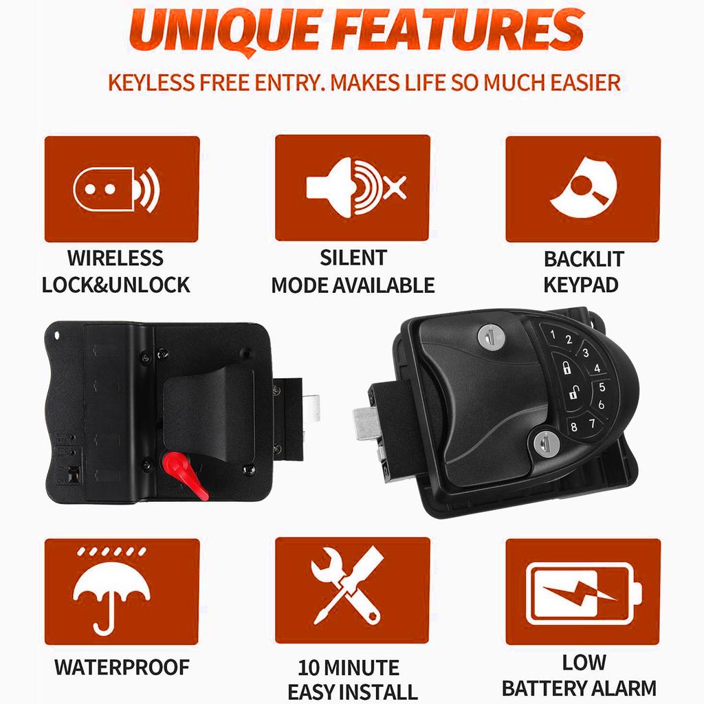 RV Keyless Entry Door Lock Waterproof Lock Latch Handle Latch with Deadbolt Remote Controller Keyless RV Accessories