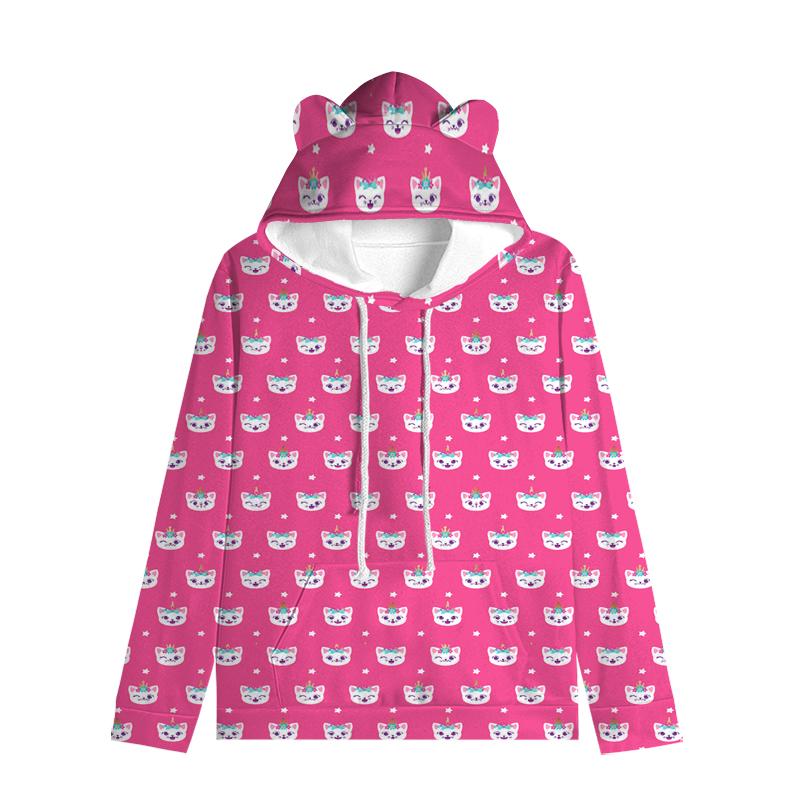 Толстовка с капюшоном для детей Like Nastya с кошачьими ушками, регулируемые ушки, милый мультяшный дизайн, мягкий зимний теплый пуловер для мальчиков и девочек