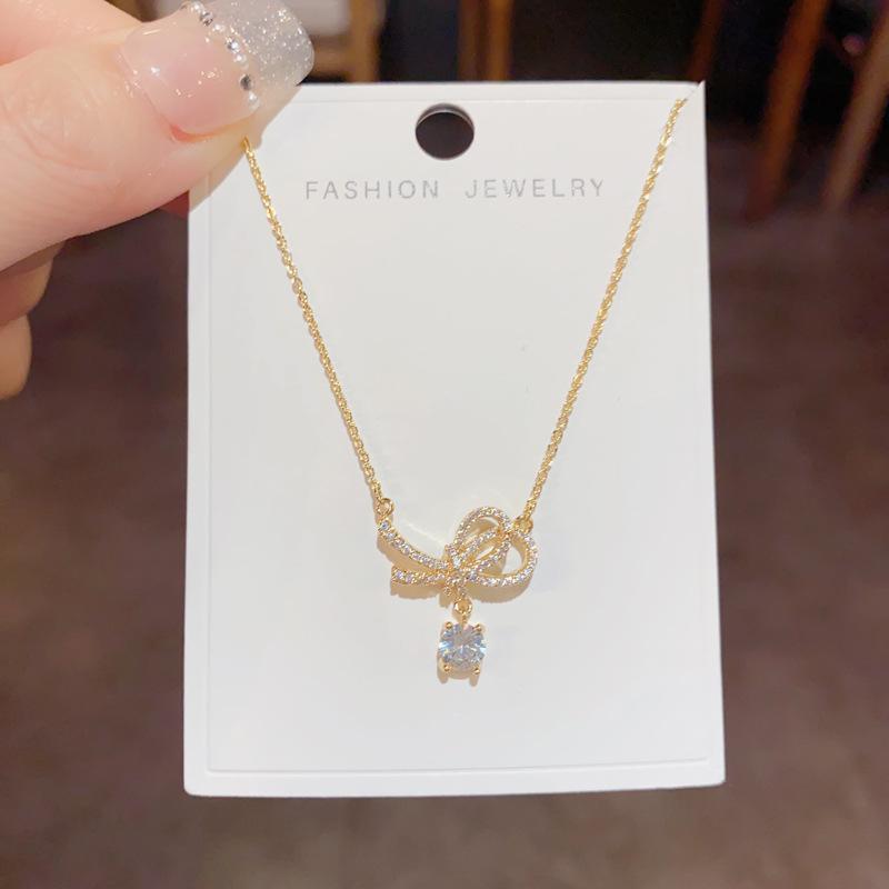 Женское ожерелье с кулоном в виде банта в корейском стиле – Элегантное, Простое, Универсальное Роскошное Колье-Чокер, Цепочка для Ключицы