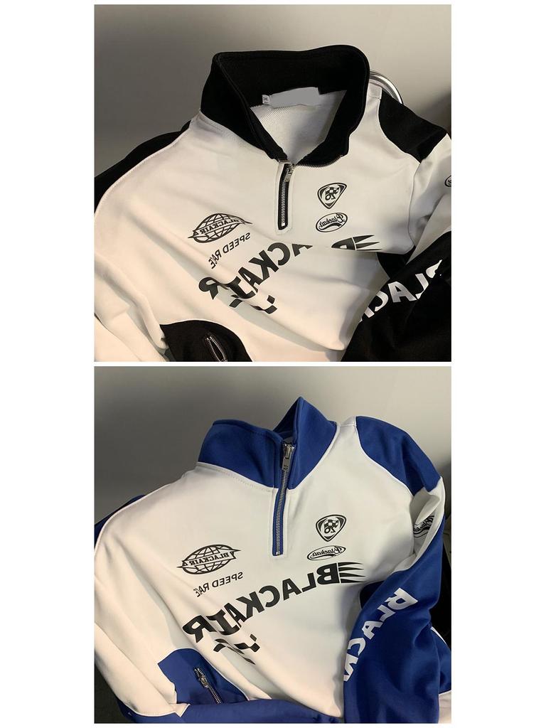 Унисекс Ретро Гоночный Свитшот на Молнии до Середины: Трендовая уличная мотоциклетная куртка для весны и осени