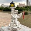Solar Lamp European Roman Column Angel Sculpture Outdoor Garden Courtyard Home Decoration Resin Crafts Home Accessories