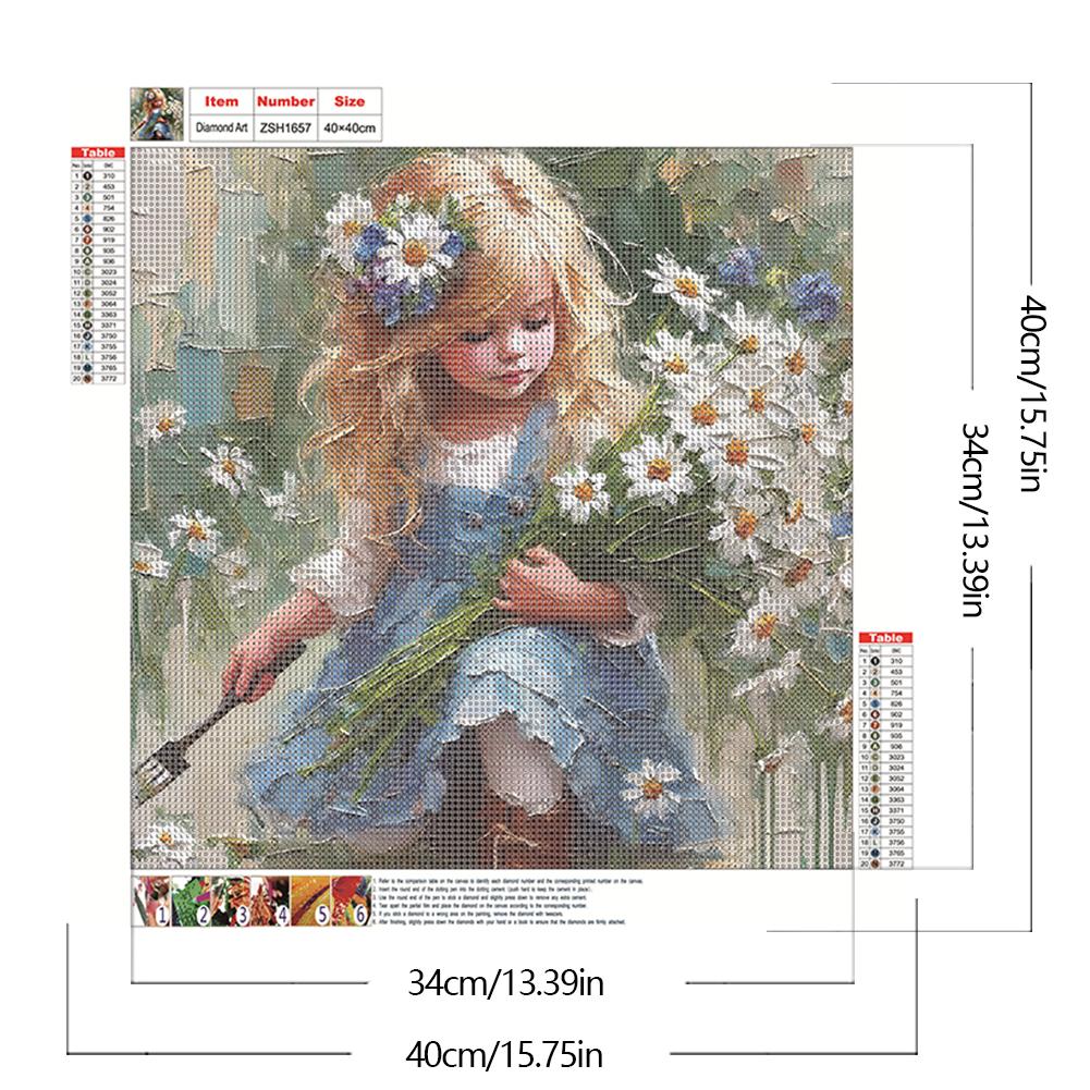 5D DIY Полный Круглый Дрель Алмазная Картина Девочка Набор Домашний Декор Искусство Ремесло 40x40см