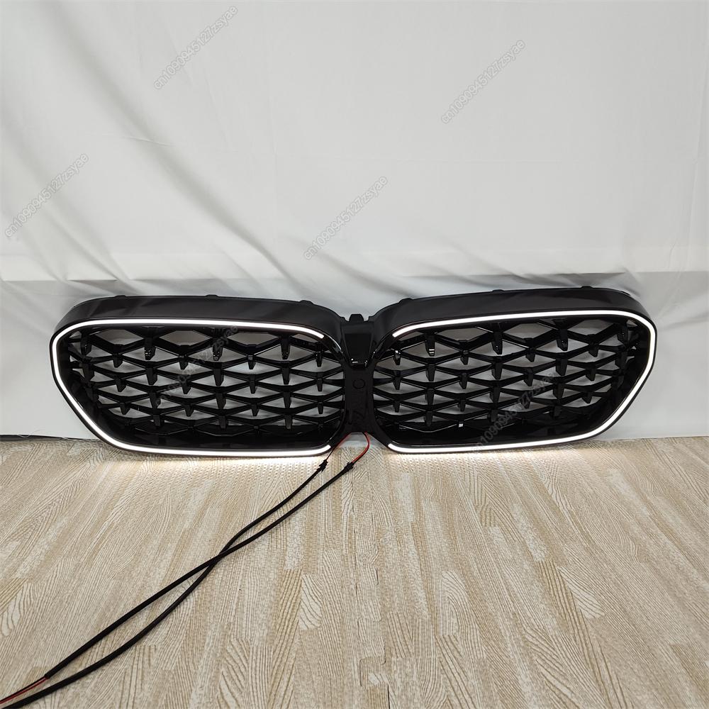 LED White Light Gloss Black Car Front Bumper Kidney Grill Grilles For BMW 5 Series G30 G31 F90(M5) LCI 2020-2023 ABS Car Styling