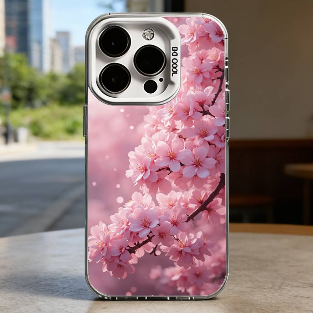 Розовый Сакура Белый Ударопрочный Чехол Для Телефона Для iPhone 16,15,14,13,12,11,Pro,XS,Max,Plus,Mini,SE
