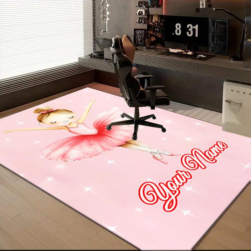 1PC Custom Name Ballerina Pink Theme Floor Mat Ideal for Living Room, Game Rooms, Office, Bedroom,Floor Mat Playful Design