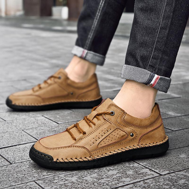 2025 Popular Large Size Hand-stitched Men's Shoes Casual Shoes Foot Cover Men's Leather Shoes Low-top Shoes Spring