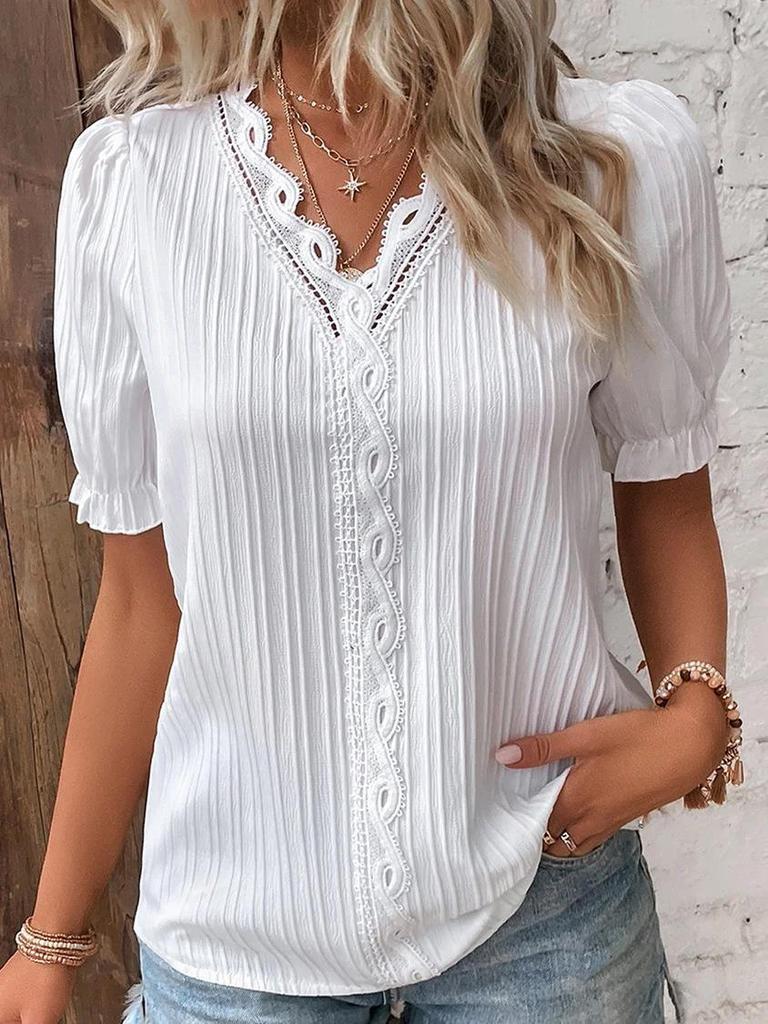 European & American Women's Summer 2023 Hollow Short-Sleeve Holiday Fashion Shirt