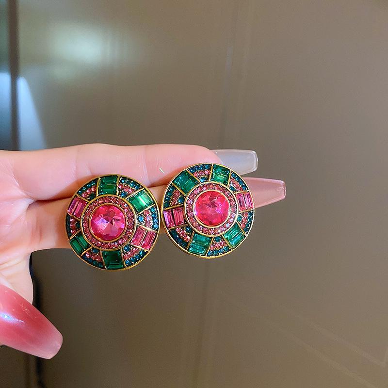 Б/у Комплект украшений со стразами, цветочный, геометрический: Ожерелье и серьги-ключицы