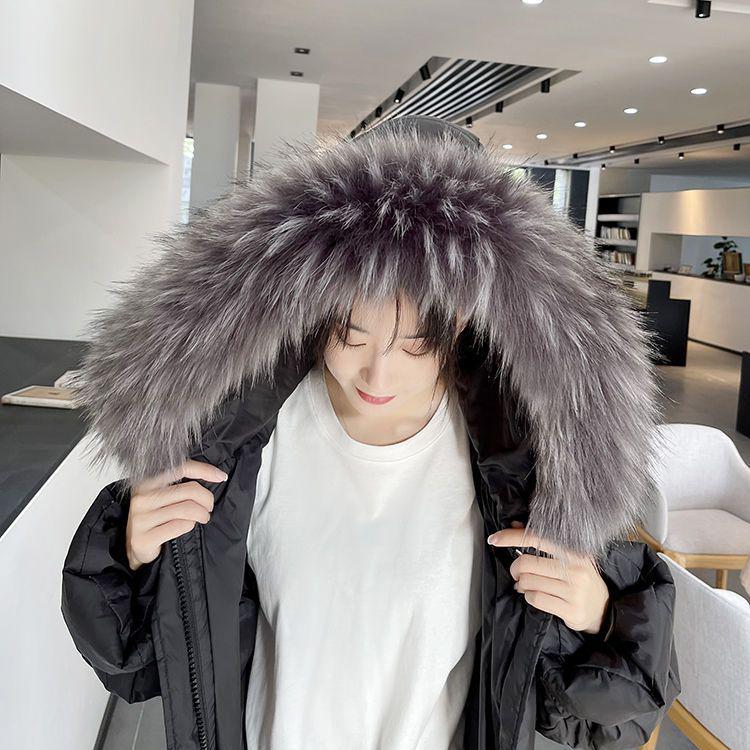 Женский воротник из искусственного меха лисы и енота черного и белого цвета для пуховой шапки - Единичная покупка