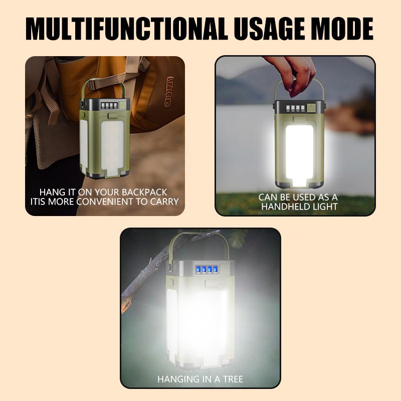 Outdoor Solar Light Type-C Rechargeable Flashlight Portable Power Bank Lamp LED Hanging Tent Light for Camping Hiking Fishing