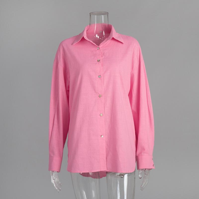 Осенняя тонкая модная универсальная женская повседневная рубашка на пуговицах, ленивая модная повседневная однотонная простая свободная рубашка