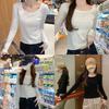 Womens Basic Long Sleeve T-Shirt Cotton Blend Slim Fit Round Neck Top Fall Winter
