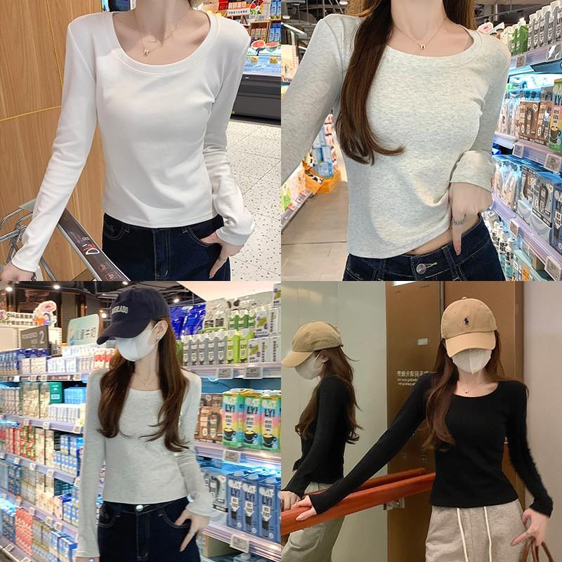 Womens Basic Long Sleeve T-Shirt Cotton Blend Slim Fit Round Neck Top Fall Winter