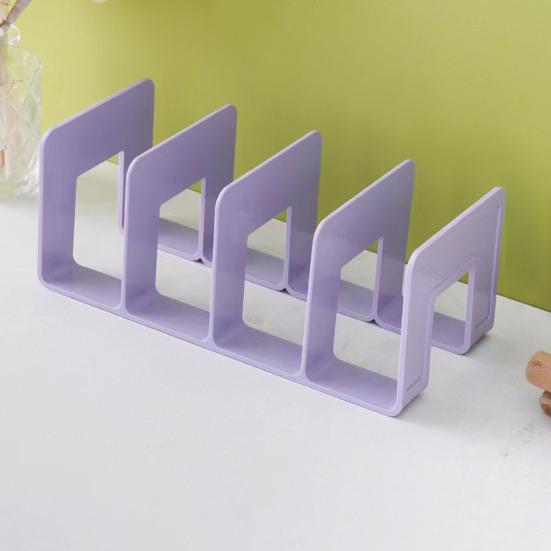 Desk Boodend Storage Organizer Book Support Stand with 4 Vertical Compartments Plastic File Sorter Rack for Book Magazines