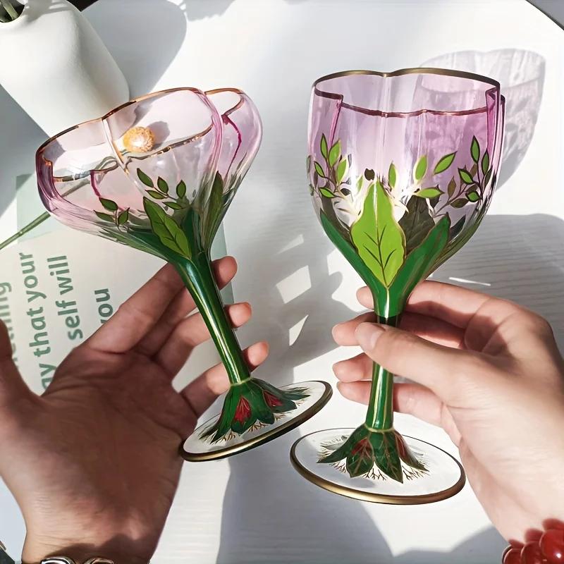 1 шт. австрийский средневековый бокал для шампанского, хрустальный бокал для красного вина, розовая расписанная вручную чаша для мороженого, винтажный цветочный кубок, подарки