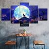 Full Moon Night Forest Animal Wolf 5 Piece Five Panel Wall Canvas Print Modern Poster Pictures Home Decor Gift For Him For Her