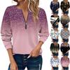 Women Casual Basic Quarter Zipper Pullover Sweatshirts Long Sleeve Print Flowers Top Fall Clothes