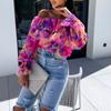Осенняя шифоновая рубашка женская сексуальная мода один вырез с открытыми плечами блузки с длинными рукавами принтованная рубашка женская