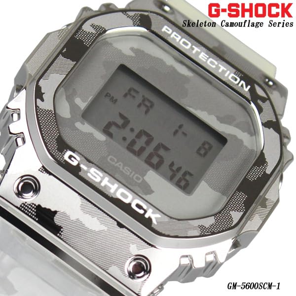 CASIO G-SHOCK GM-5600SCM-1 Watch for MenKidsBoys, Digital, Waterproof, WhiteSilver, CamouflageSkeleton [Used]