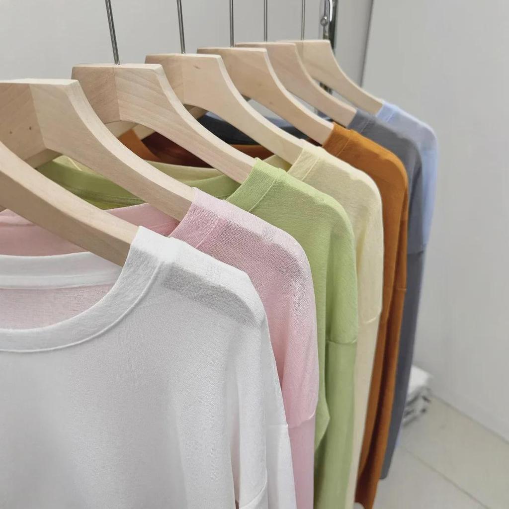 Women's Summer Ice Silk Gauze Sunscreen Blouse, Thin Airy Long-Sleeve Pink T-Shirt