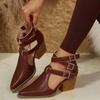 2024 New Women's Fashion Casual Pointed Toe Ankle Boots Thick Heel Ankle Buckle High Heel Sandals Chic Women's Sandals