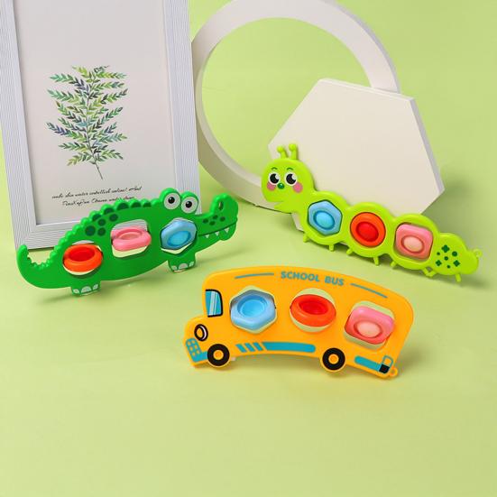 3 шт. Игрушка-пузырь для снятия стресса, Развитие мелкой моторики у малышей, Мультяшная гусеница, Крокодил, Школьный автобус, Переворачивающийся пузырь, Сенсорная игрушка-непоседа, для путешествий
