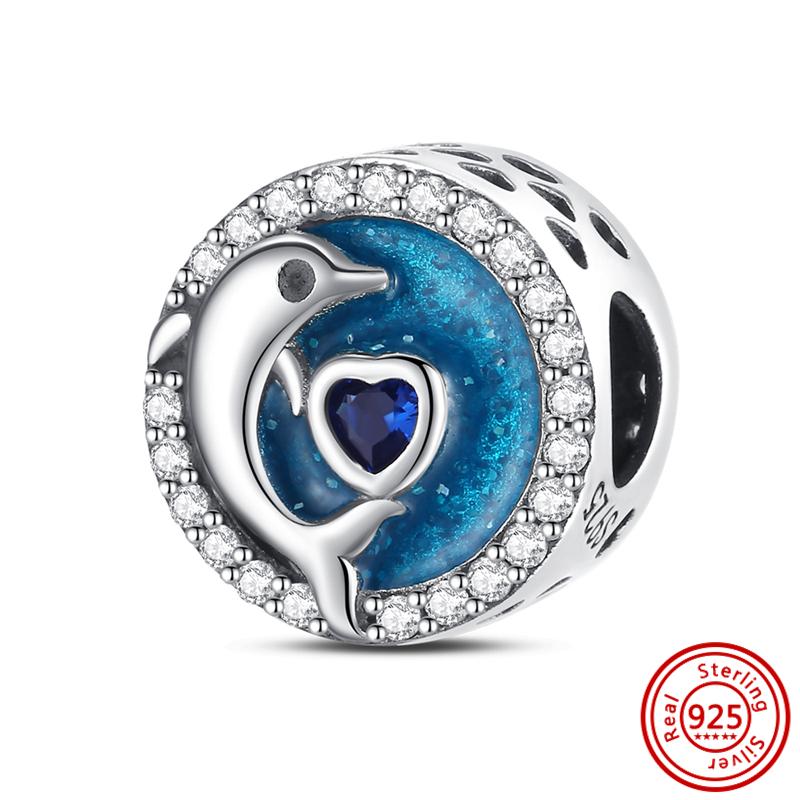 Новинка S925, серебристо-синяя подвеска, висячие морские животные, морская звезда, русалка, рыбья ракушка, подходит для оригинального браслета, бусины, подарок, ювелирные изделия своими руками