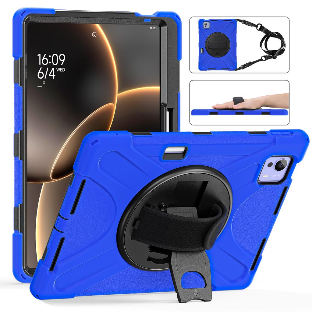 Прочный чехол-подставка для Xiaomi Pad 7 Ultra 2025 14,0 дюйма, вращающийся на 360°, усиленная крышка с ремешком для руки и плечевым ремнем, 3-слойный корпус