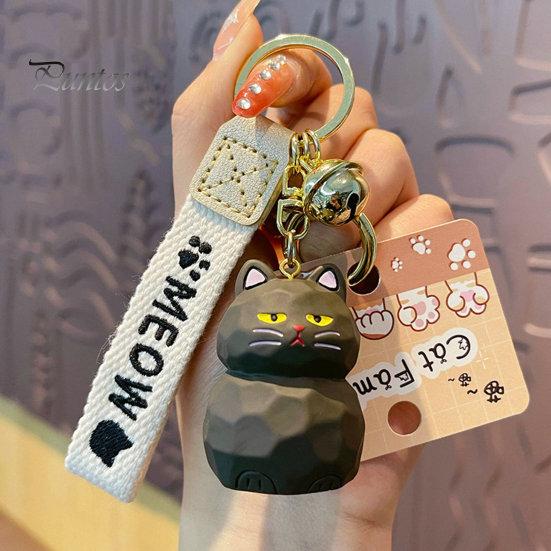 Милый смоляный брелок с котом и колокольчиком, 3D кукла, ремешок с буквами, подарок для женщин и девочек, мультяшное животное, котенок, автомобильный брелок, подвеска, украшение для рюкзака