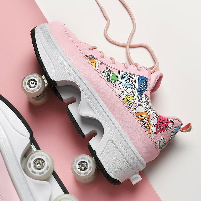 Трансформируемые роликовые коньки двойного назначения: Обувь с 4 колесами, для роликов, льда и ходьбы