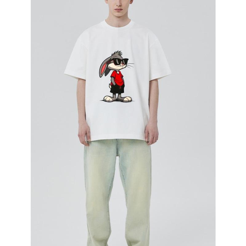 Белая футболка с круглым вырезом и мультяшным принтом Багза Банни, повседневная одежда для мужчин и женщин, уличная мода, летний наряд