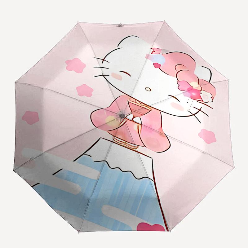 1pc Hello Kitty Cherry Blossom Umbrella - Automatic Opening & Closing, Portable 3-Fold Design with Iron Frame, Outdoor Umbrella for Festivals, Fans, T