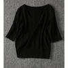 Women's Ice Silk Knitted T-shirt Short Sleeve Summer V-neck Versatile Hollow Knitted Top Thin