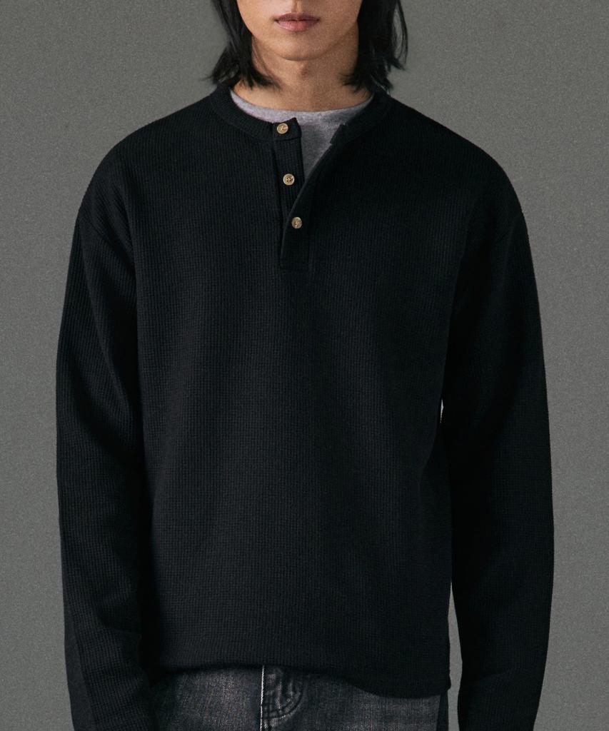 Укороченная футболка-henley с вафельной текстурой LXT [Черная]