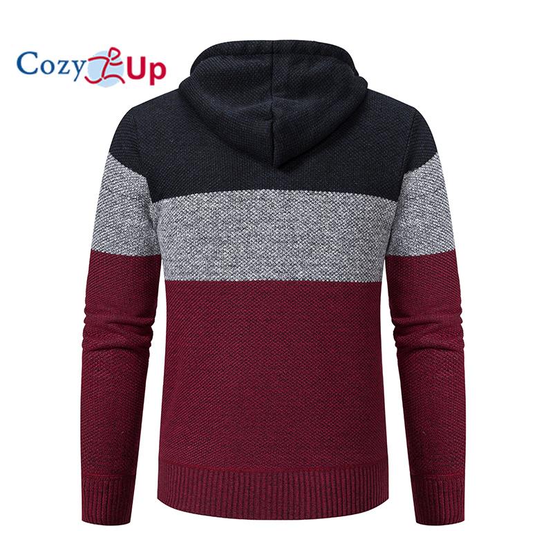 Cozy Up Autumn  Hooded Warm Sweater for Men with Thick and Velvet Men Knitted Sweatercoats Patchwork Jacket Male